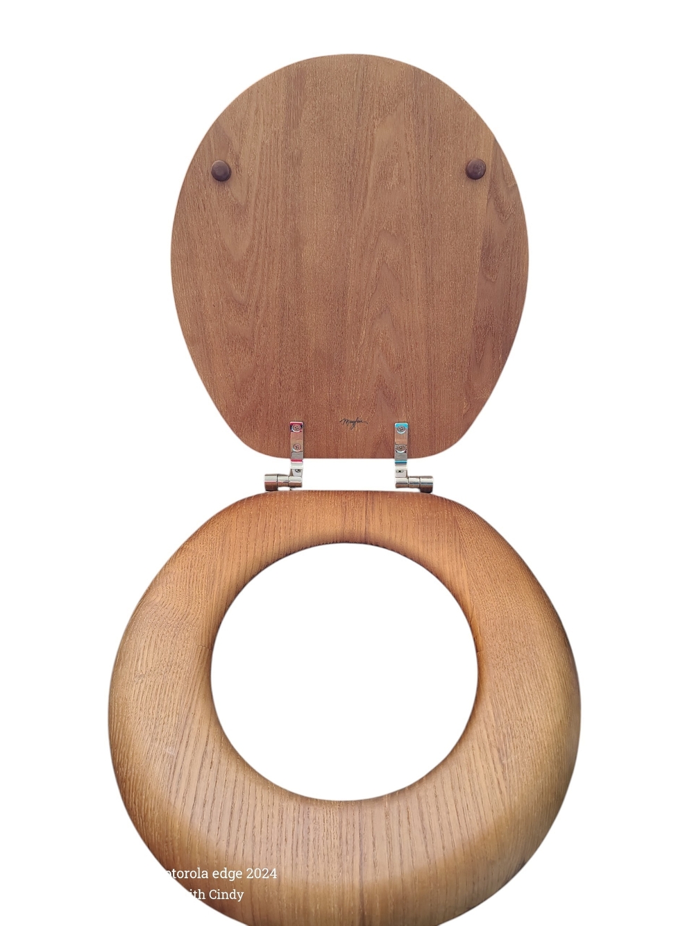 Mayfair by Bemis Natural Oak Round Toilet Seat, Chrome Hinges NEW